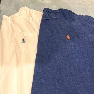 Two size medium polo Ralph Lauren t shirts. White with pocket, blue without.